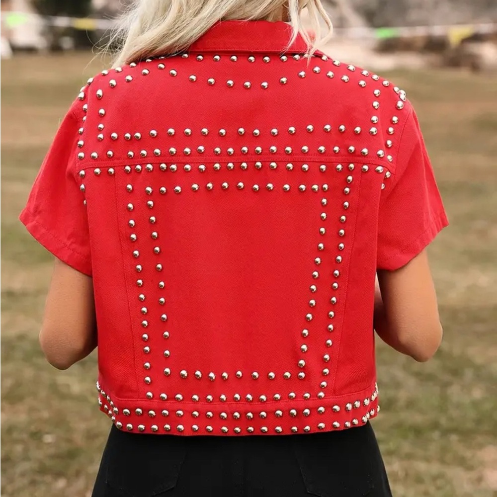 Red Studded Short Sleeve Jacket